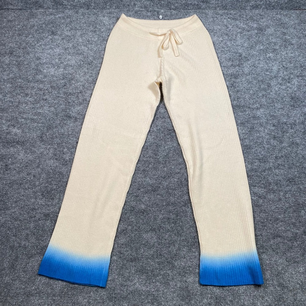 27 Miles Malibu Wool Cashmere Ribbed Knit Dip Dye Ombre Pants Cream Blue XS
